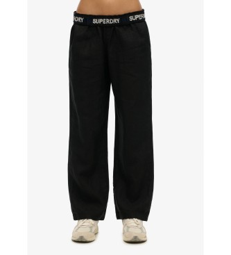 Superdry para mujer. W7011182A Pantalón de lino con cordón de ajuste negro (40), Casual