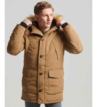 Superdry para hombre. M5011741A Parka con capucha de pelo sintético Everest marrón (S), Casual, Poliéster, Sostenible