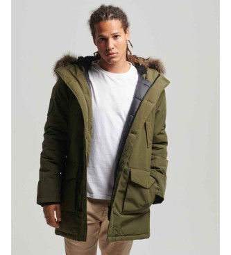 Superdry para hombre. M5011573A Parka con capucha de pelo sintético Everest verde (XS), Casual, Poliéster, Sostenible