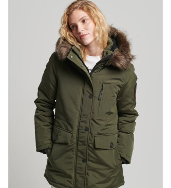 Superdry para mujer. W5010325A Parka con capucha de pelo sintético Everest verde (XS), Casual, Poliéster
