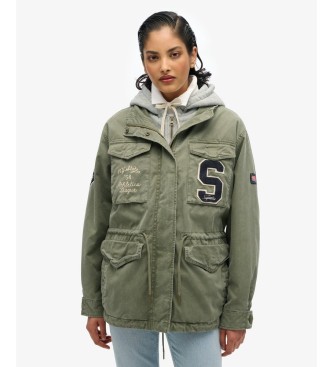 Superdry For Woman. W5011858A Green Military Hooded Parka (Xs), Casual, Cotton