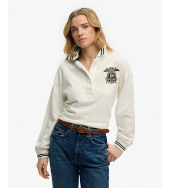 Superdry para mujer. W6012211A Polo Crest Rugby blanco (M), Casual, Algodón, Manga larga
