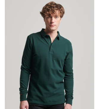 Superdry para hombre. M1110380A Polo de piqué de algodón y manga larga verde (XXL), Casual, Manga corta