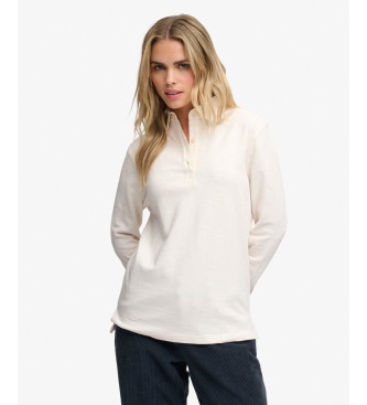 Superdry para mujer. W6012331A Polo rugby Classic Rugby blanco roto (L), Casual, Algodón, Manga larga