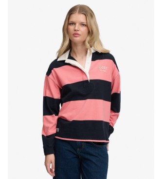 Superdry Polo rugby Heritage Stripe Rugby rosa