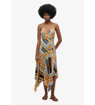 Superdry para mujer. W8011881A Vestido con dobladillo de pañuelo premium multicolor (S), Casual, Viscosa, Sin mangas / Tirantes