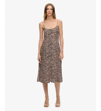 Superdryvoor vrouwen. W8011566A Cami jurk met print beige (M), Casual, Dierenprint, Viscose, Mouwloos / spaghettibandjes
