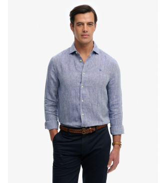 Superdry para hombre. M4011103A Camisa Riviera Lino azul (L), Casual, Manga larga