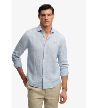 Superdry para hombre. M4011103A Camisa Riviera Lino azul (S), Casual, Clásico, Manga larga