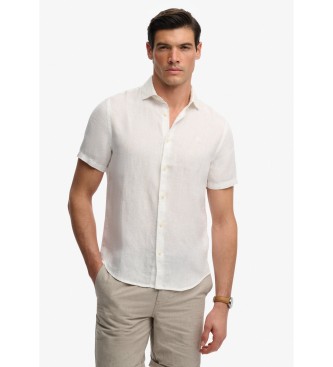 Superdry para hombre. M4011104A Camisa Riviera blanco (S), Casual, Lino, Manga corta