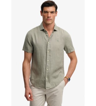 Superdry para hombre. M4011104A Camisa Riviera verde (S), Casual, Lino, Manga corta