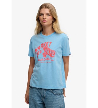 Superdry Für Damen. W1011746A Roadside Trade Relaxed T-Shirt Blau (Xl), Lässig, Baumwolle, Kurzarm