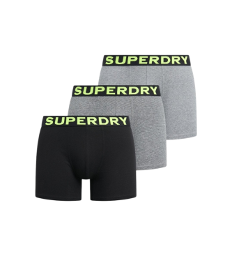 Superdry para hombre. M3110452B Pack de 3 Bóxers Texto gris, negro (L), Homewear, Algodón