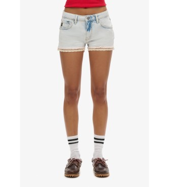 Superdry para mujer. W7110399A Short vaquero Hot azul (25), Casual, Denim, Algodón Orgánico, Sostenible