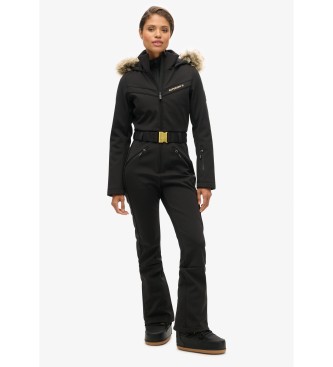 Superdry para mujer. WS110170A Mono de esquí negro (S), Deportivo, Poliamida, Nieve, Manga larga