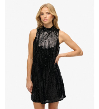 Superdry para mujer. W8012035A Vestido Sequin negro (M), Casual, Fiesta, Clásico, Poliéster, Sin mangas / Tirantes