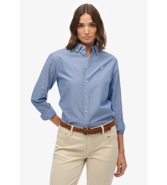 Superdry para mujer. W4010565A Camisa Slim Oxford azul (XS), Casual, Algodón, Clásico, Manga larga