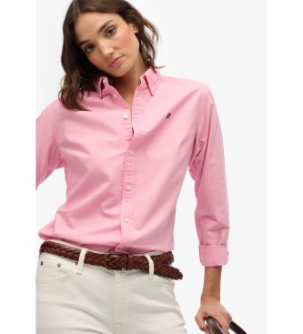 Superdry para mujer. W4010565A Camisa Slim Oxford rosa (S), Casual, Algodón, Manga larga
