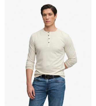 Superdry para hombre. M6010957A Camiseta Slub Grandad beige (S), Casual, Algodón, Manga larga