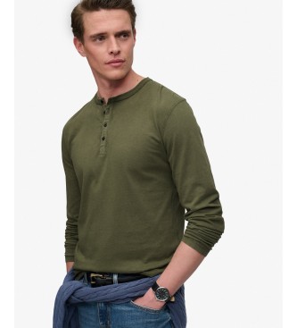 Superdry para hombre. M6010957A Camiseta Slub Grandad verde (S), Casual, Algodón, Manga larga