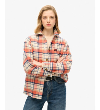Superdry para mujer. W4010452A Sobrecamisa de franela a cuadros coral (XS), Casual, Algodón, Manga larga