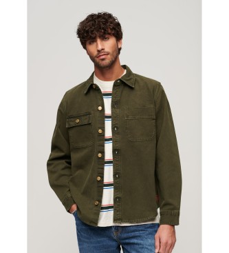 Superdry para hombre. M4010826A Sobrecamisa de lona Surplus verde (XXL), Casual, Algodón, Manga larga