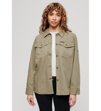 Superdry para mujer. W4010424A Sobrecamisa militar marrón verdoso (M), Casual, Verde, Algodón, Manga larga