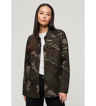 Superdry para mujer. W4010424A Sobrecamisa militar verde (S), Casual, Camuflaje, Algodón, Manga larga