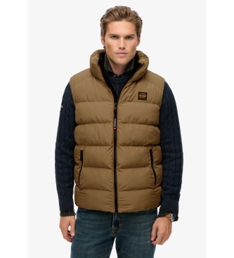 Superdry para hombre. M5012288A Chaleco Sports Puffer marrón (L), Casual, Poliéster