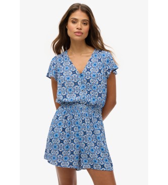 Superdry para mujer. W8011880A Mono Printed azul (XS), Casual, Poliéster, Manga corta