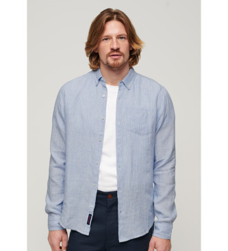 Superdry para hombre. M4010696A Camisa Studios en lino azul (XXL), Casual, Manga larga