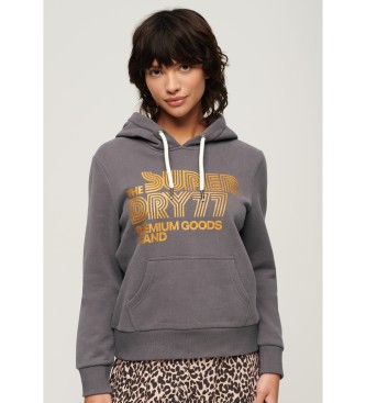 Para mujer. W2012087A Sudadera con capucha, purpurina y logotipo Retro (XS), Casual, Algodón, Manga larga