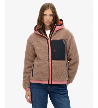 Superdry para mujer. W5012036A Sudadera con capucha Vintage Hooded Sherpa taupe (L), Casual, Poliéster Reciclado