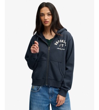 Superdry para mujer. W2012712A Sudadera con capucha y cremallera Relaxed Crop marino (L), Casual, Algodón