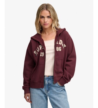 Superdry para mujer. W2012712A Sudadera con capucha y cremallera Relaxed Crop burdeos (L), Casual, Algodón