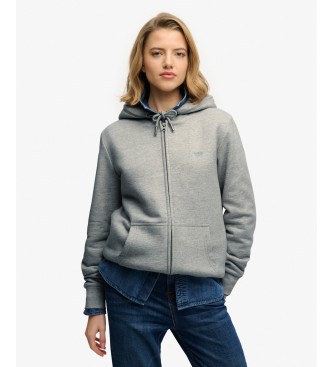 Superdry Sudadera con capucha y cremallera Essential Borg Lined gris