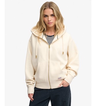 Superdry para mujer. W2012743A Sudadera con capucha y cremallera Luxe blanco roto (L), Casual, Poliéster