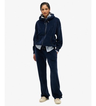 Superdry For Woman. W2012369A Navy Blue Velour Hooded Zip-up Jumper (M), Casual, Cotton