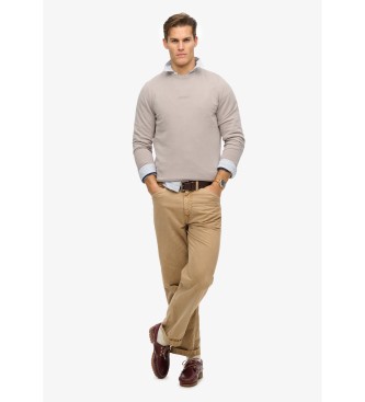 Superdry para hombre. M2014007A Sudadera con cuello redondo con micrologotipo beige (S), Casual, Algodón 3