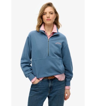 Superdry para mujer. W2012355A Sudadera con media cremallera y logotipo Essential azul (S), Casual, Algodón