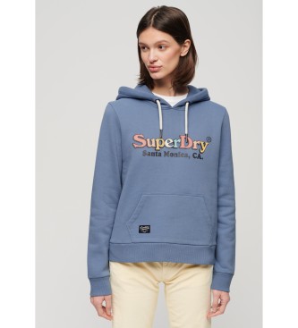 Superdry para mujer. W2012116A Sudadera con logotipo arcoíris azul (S), Casual, Algodón, Manga larga
