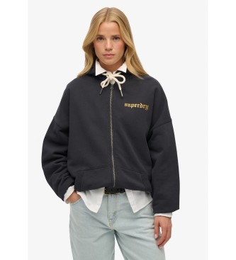 Superdry für Damen. W2012238A Oversized Sweatshirt mit Kapuze, Reißverschluss und Tattoo Old School schwarz (M), Lässig, Baumwolle