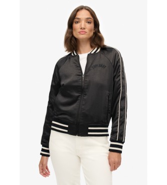 Superdry para mujer. W5011953A Bomber Suikajan Bordada negro (M), Casual, Poliéster