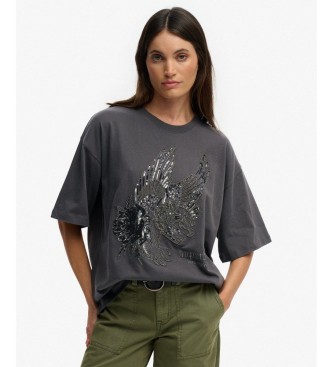 Para mujer. W1011764A Camiseta Tattoo Embellish Oversized (S), Casual, Algodón, Manga corta