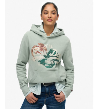 Superdry para mujer. W2012406A Sudadera Tokyo verde (S), Casual, Algodón