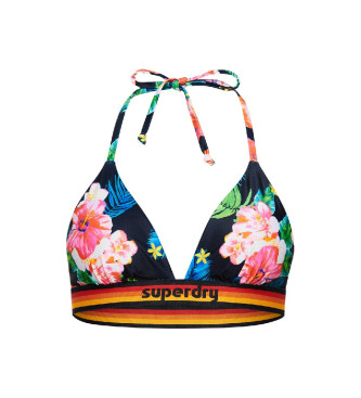 Superdry para mujer. W3010359A Top de bikini triangular con logotipo Vintage marino (L), Azul, Beachwear, Poliéster Reciclado, Sostenible