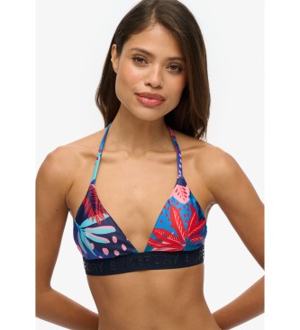 Superdry para mujer. W3010426A Top de bikini triangular con logo azul (M), Beachwear, Poliéster Reciclado, Sostenible