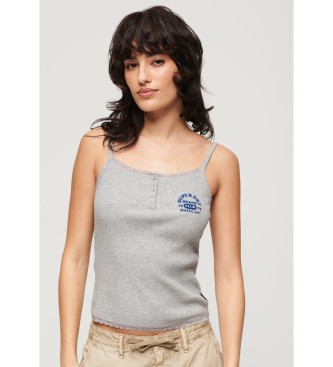Superdry - pour femme. essential grey strappy top with buttons