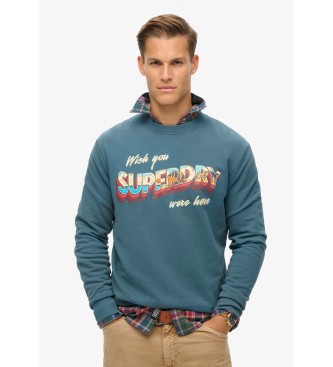 Superdry para hombre. M2014112A Sudadera Travel Postcard Graphic Crew azul (S), Casual, Algodón