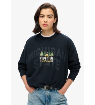 Superdry Für Damen. W2012156A Locker Sitzendes Sweatshirt Mit Rundhalsausschnitt Travel Souvenir Navy (L), Lässig, Baumwolle, Nachhaltig, Ma